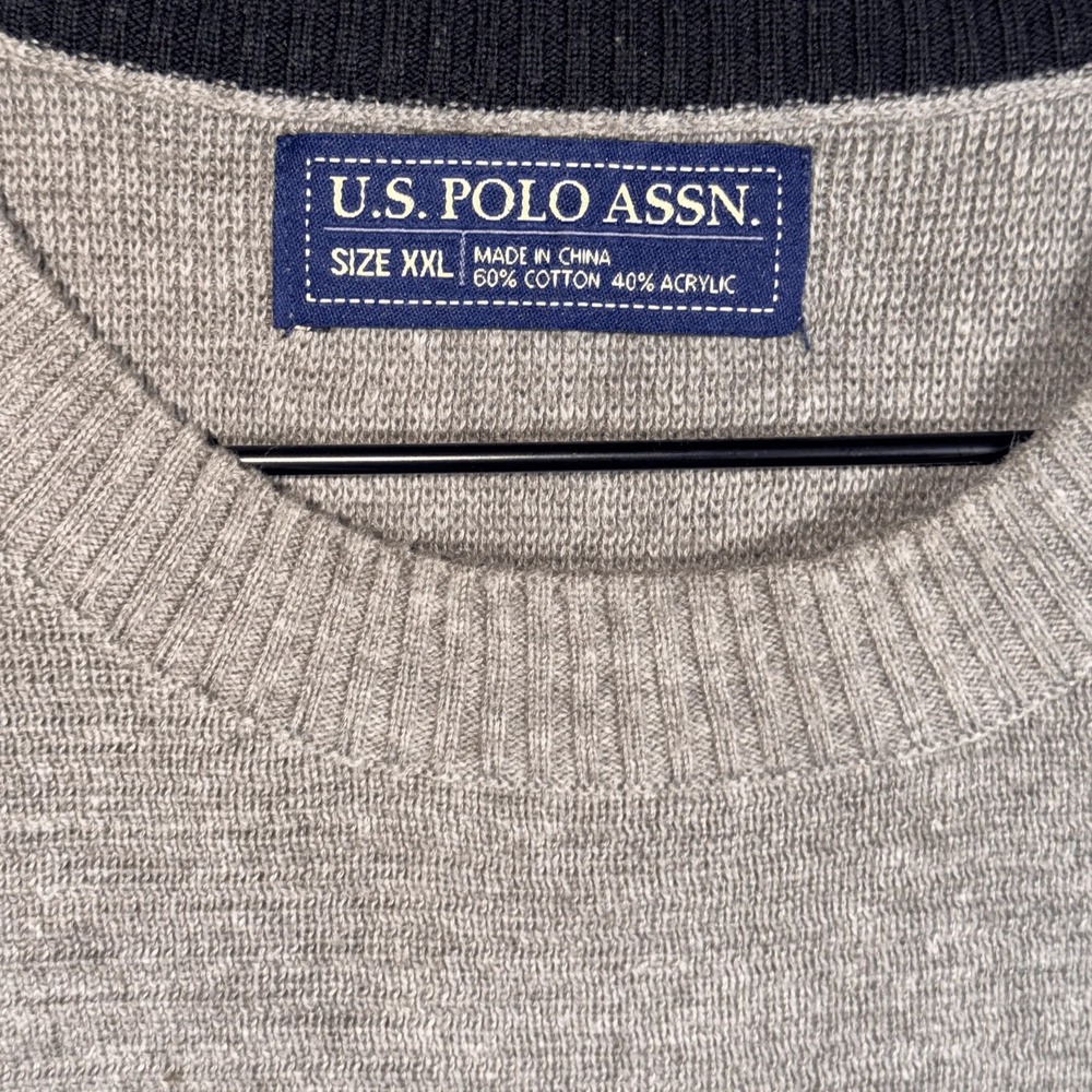 U.S. Polo Assn. Mens Sweater XXL Gray Striped Pullover Crewneck Knit - Picture 2 of 7